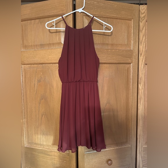 Lush Burgundy Blouson Chiffon Skater Dress - Picture 6 of 8